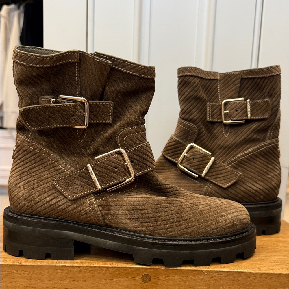 Jimmy Choo Brown Corduroy Ankle Boots with Buckles size 35.5 NWT